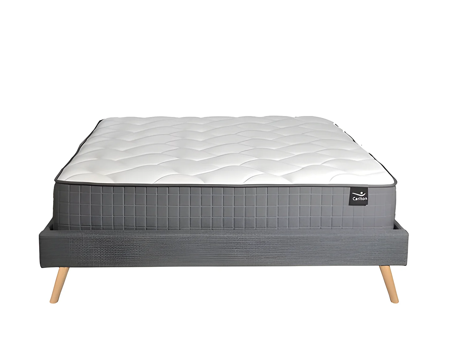 Lit BOREA 160x200 tissu + 1 sommier + 1 matelas CARLTON / Gris Foncé