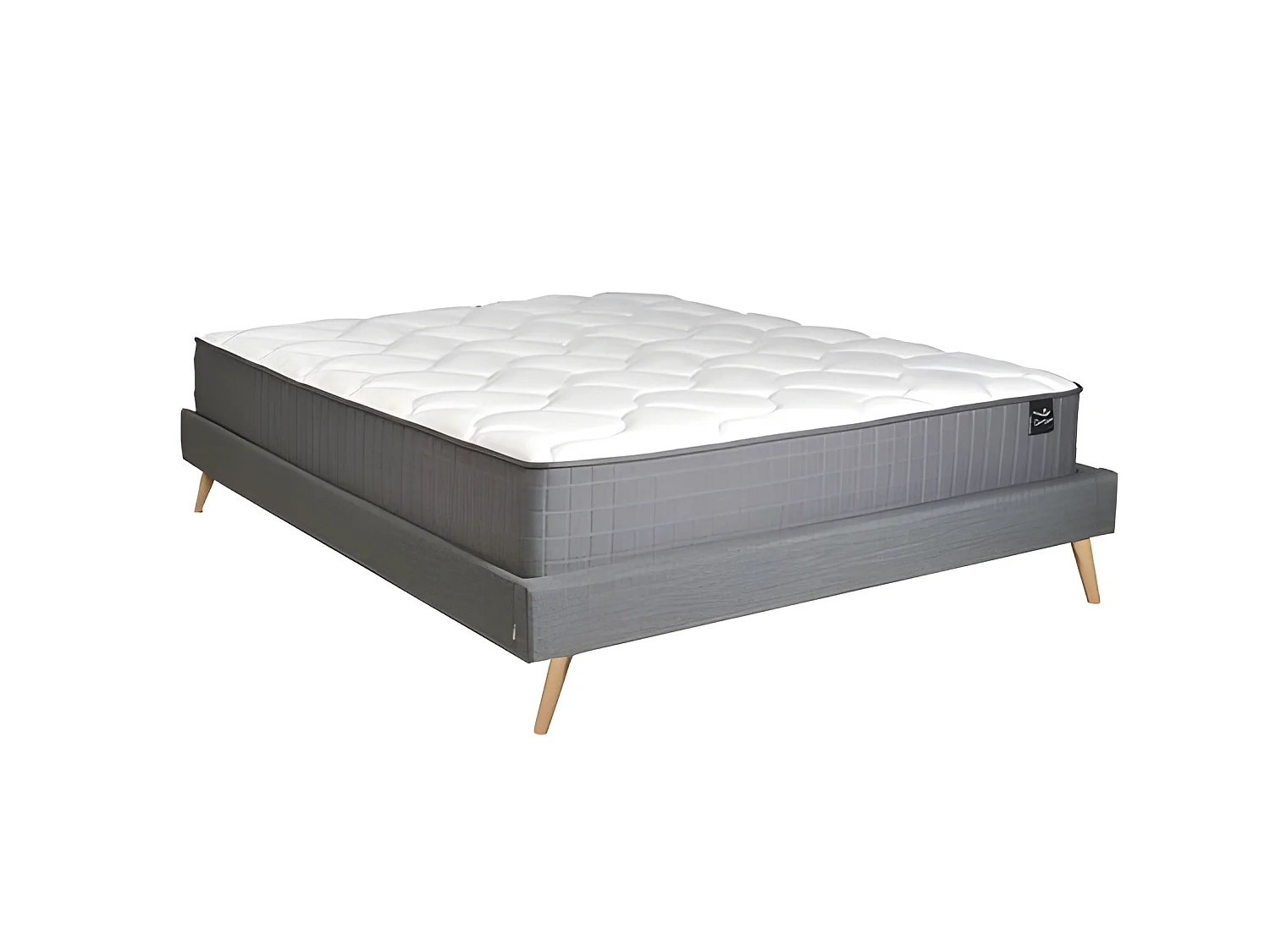 Lit BOREA 160x200 tissu + 1 sommier + 1 matelas CARLTON / Gris Foncé