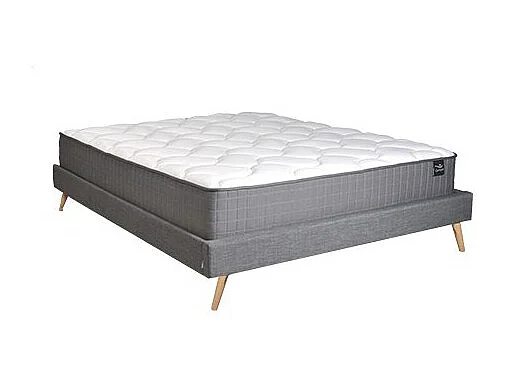 Lit BOREA 160x200 tissu + 1 sommier + 1 matelas CARLTON / Gris Foncé