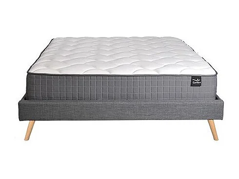 Lit BOREA 160x200 tissu + 1 sommier + 1 matelas CARLTON / Gris Foncé