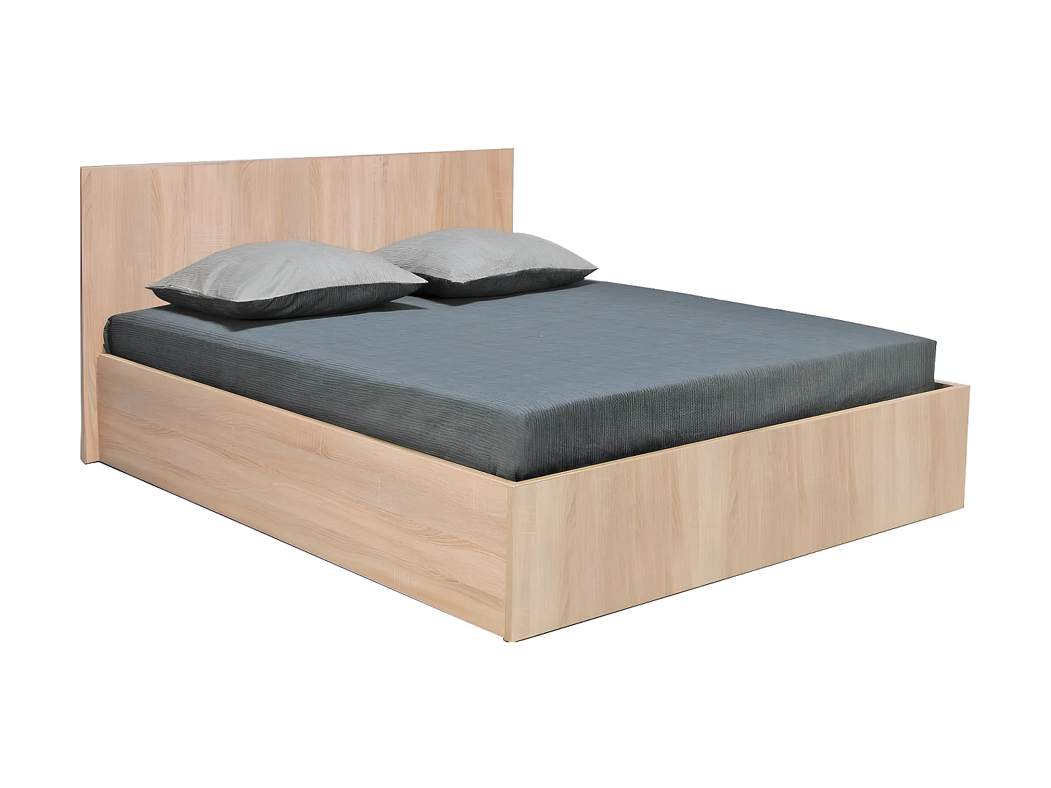 Lit coffre MADRID 140x190 + 1 sommier + 1 matelas mémoire de forme / Chêne Blanchi