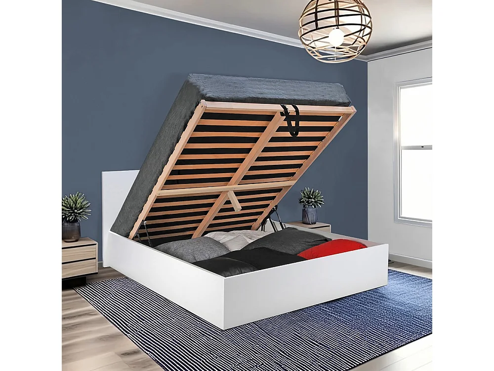 Lit coffre MADRID 180x200 + 1 sommier / Blanc