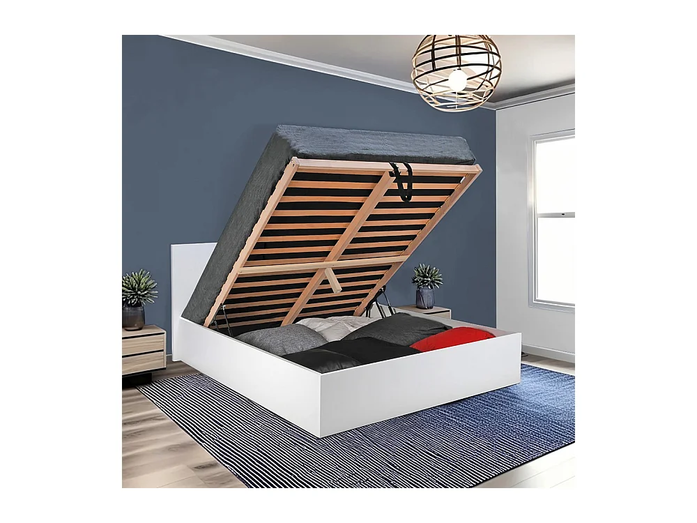 Lit coffre MADRID 180x200 + 1 sommier / Blanc