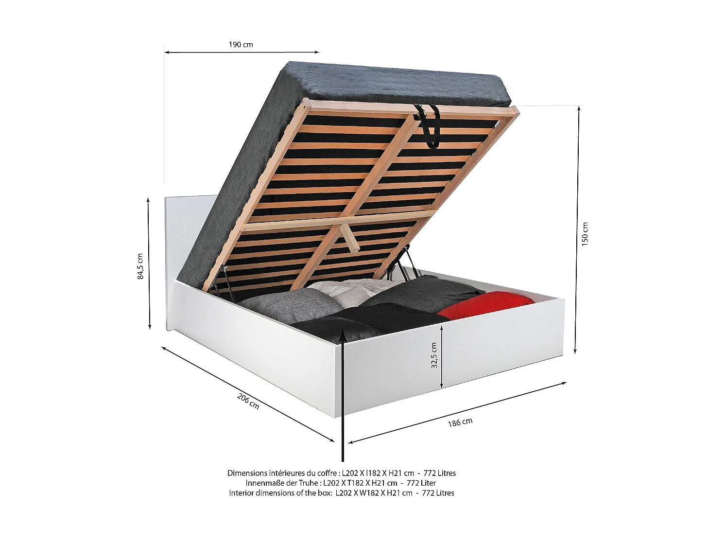 Lit coffre MADRID 180x200 + 1 sommier / Blanc