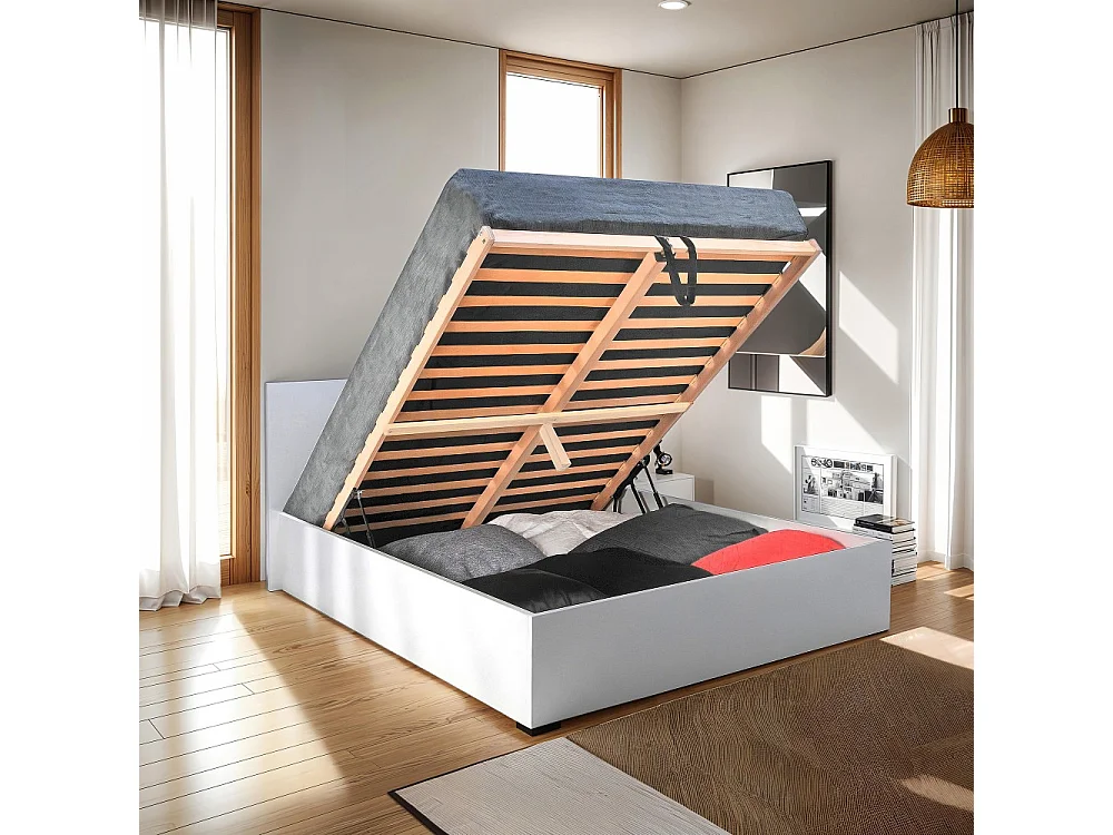 Lit coffre MADRID 180x200 + 1 sommier / Blanc