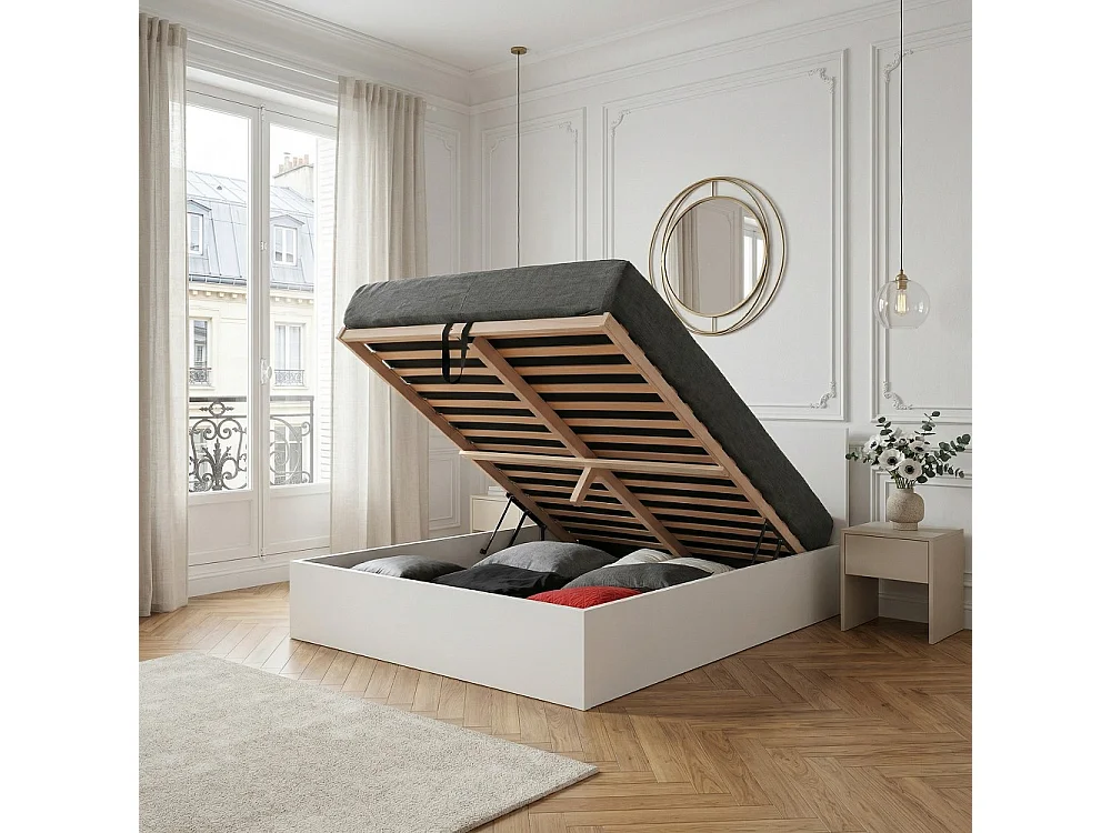 Lit coffre MADRID 180x200 + 1 sommier / Blanc