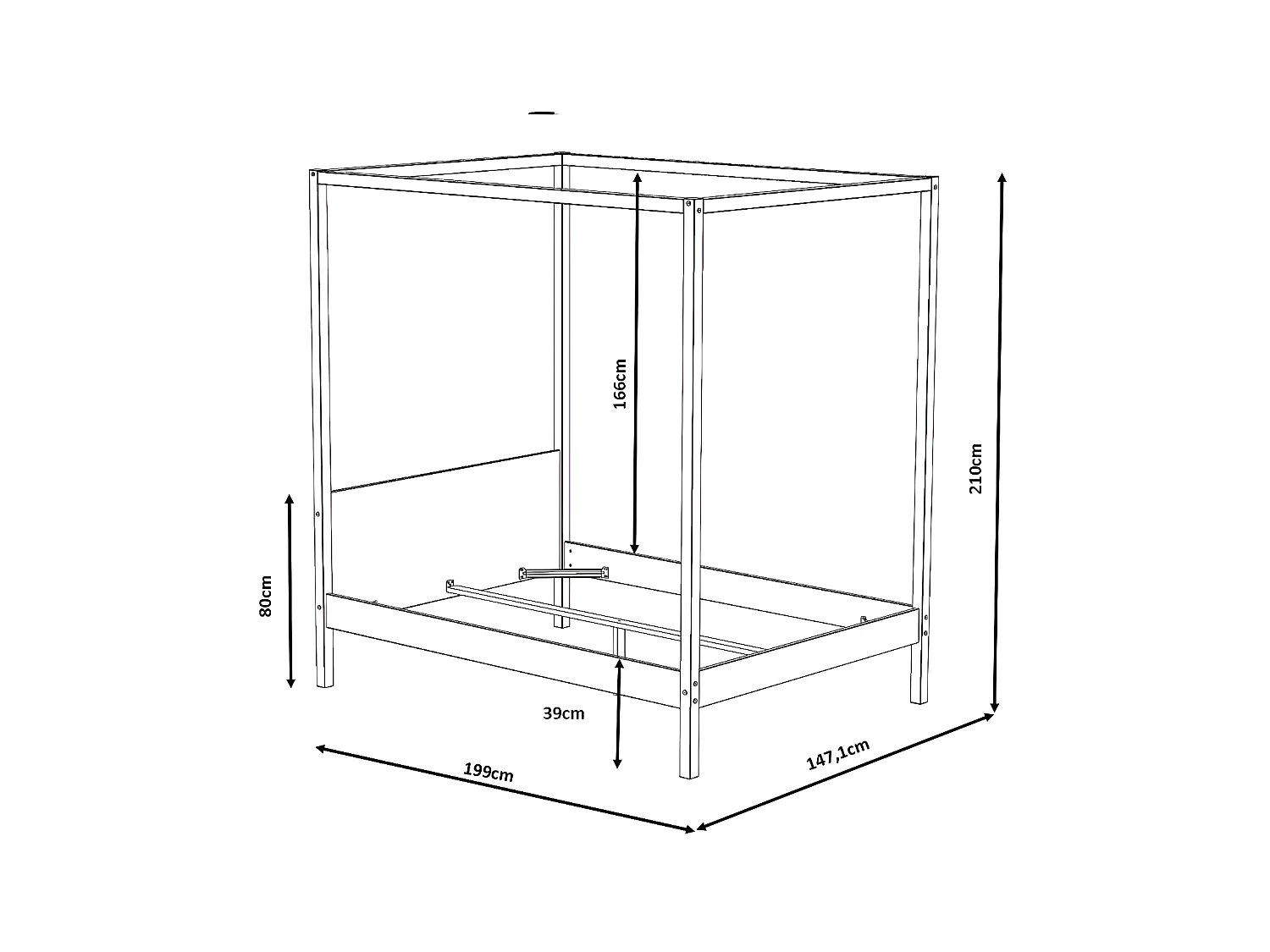 Lit double à baldaquin ROMANCE 140x190 / Blanc