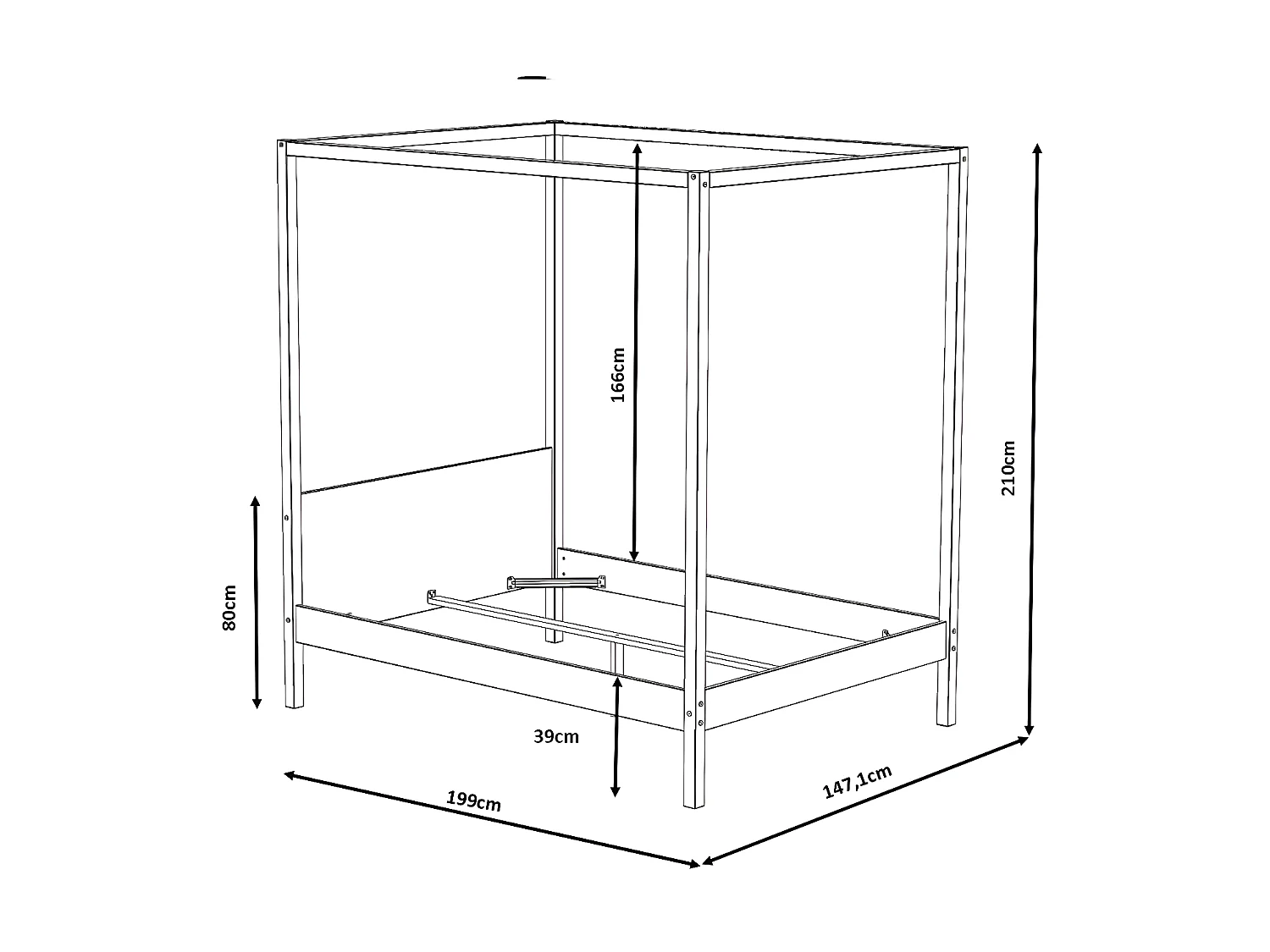 Lit double à baldaquin ROMANCE 140x190 / Blanc