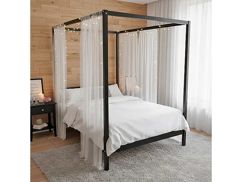 Lit double à baldaquin ROMANCE 140x190 / Blanc