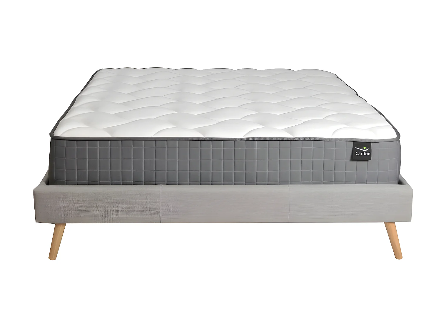 Lit BOREA 160x200 tissu + 1 sommier + 1 matelas CARLTON / Gris Clair