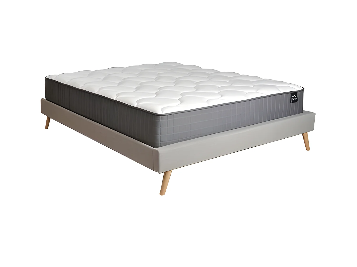 Lit BOREA 160x200 tissu + 1 sommier + 1 matelas CARLTON / Gris Clair