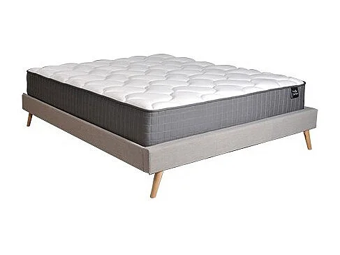 Lit BOREA 160x200 tissu + 1 sommier + 1 matelas CARLTON / Gris Clair