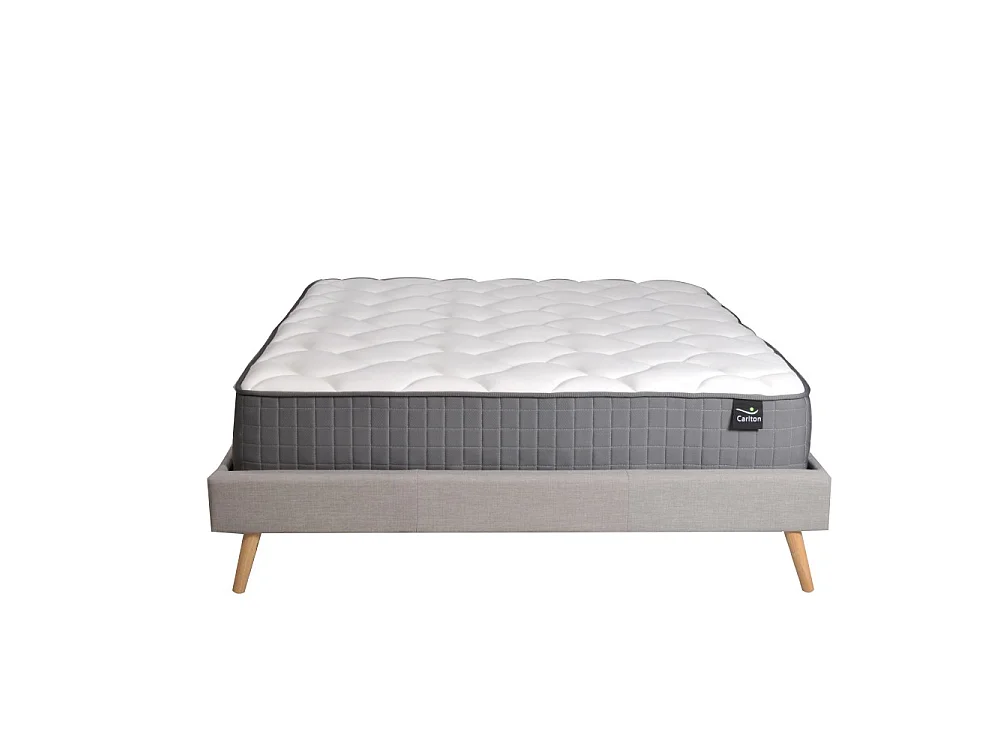 Lit BOREA 160x200 tissu + 1 sommier + 1 matelas CARLTON / Gris Clair
