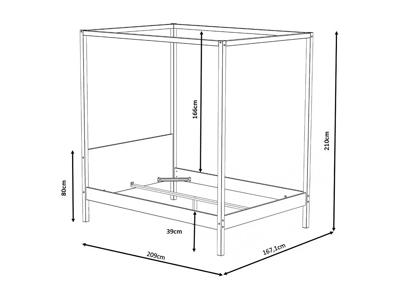 Lit double à baldaquin ROMANCE 160x200 / Noir
