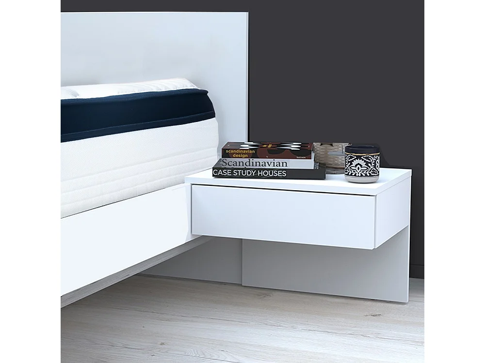 Lit COOL 140x190 cm + 2 chevets + sommier + matelas CASSIE / Blanc