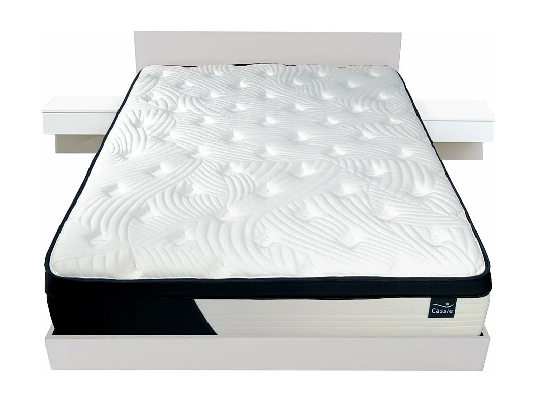 Lit COOL 140x190 cm + 2 chevets + sommier + matelas CASSIE / Blanc