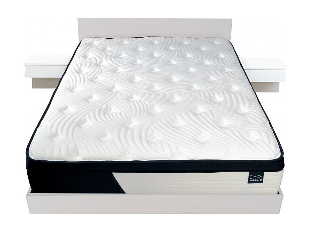 Lit COOL 140x190 cm + 2 chevets + sommier + matelas CASSIE / Blanc