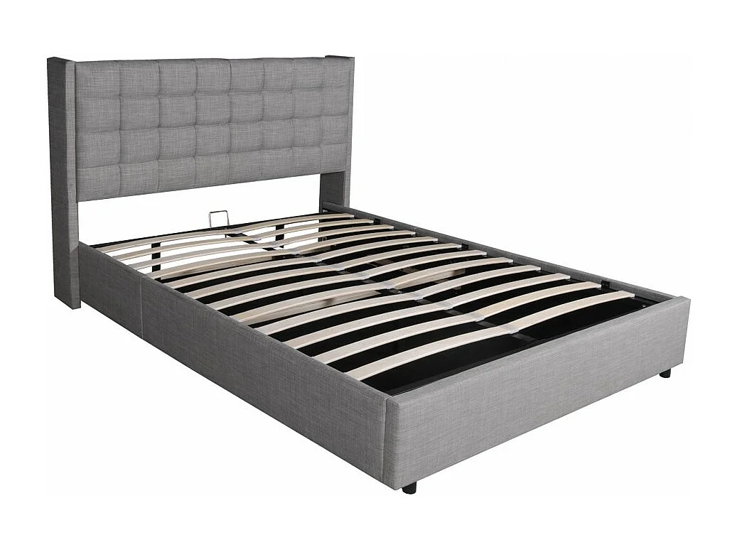 Lit coffre WEMBLEY 140x190 + 1 sommier / Gris clair