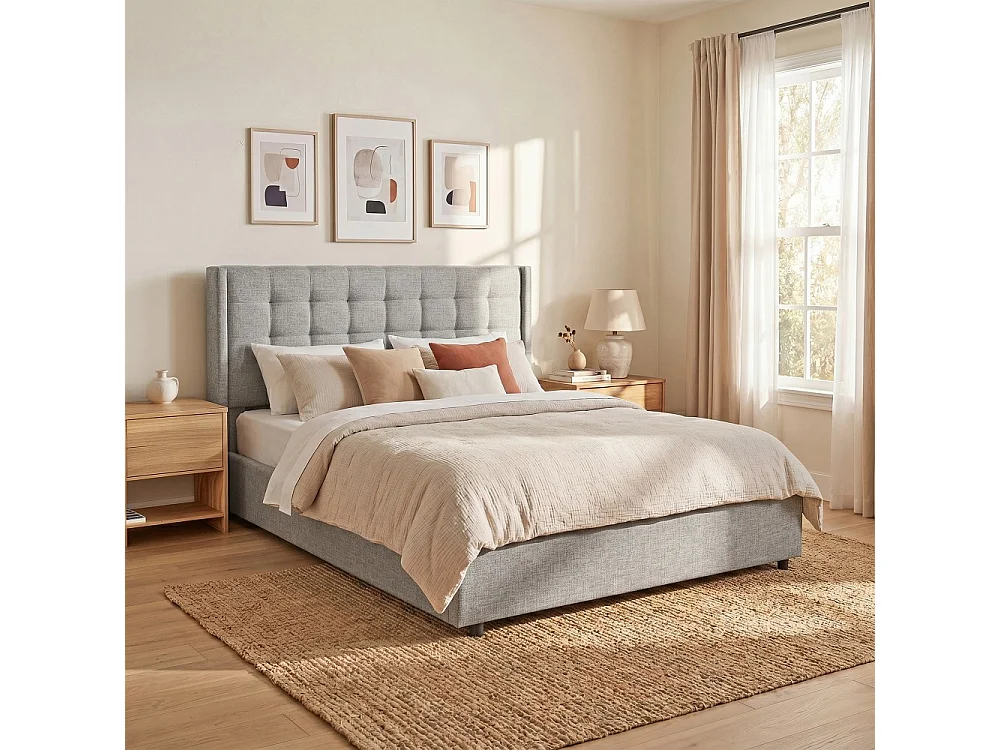 Lit coffre WEMBLEY 140x190 + 1 sommier / Gris clair