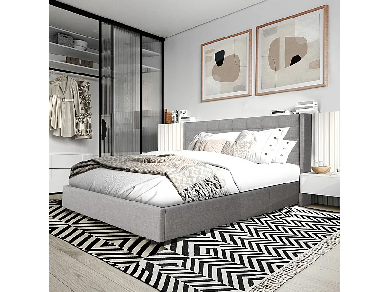 Lit coffre WEMBLEY 140x190 + 1 sommier / Gris clair