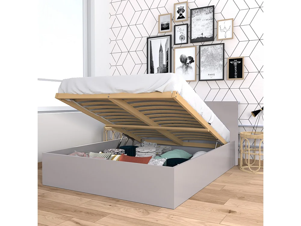 Lit coffre MADRID 160x200 + 1 sommier / Gris