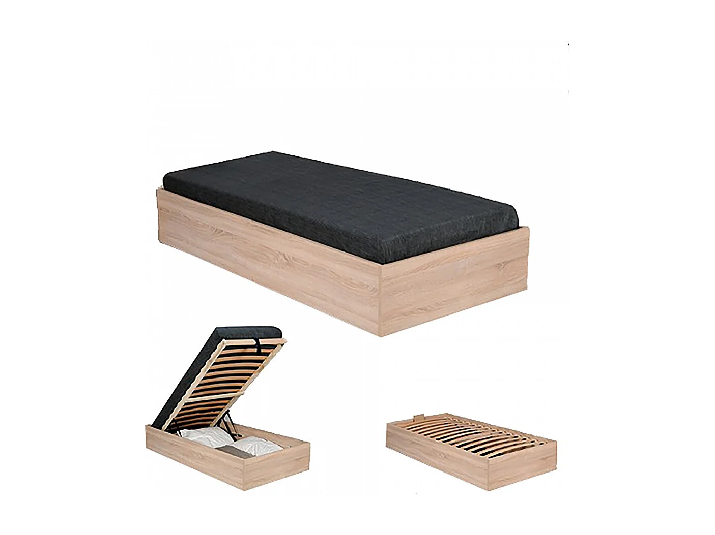 Lit coffre BILBAO 90x200 cm + sommier / Décor chêne blanchi