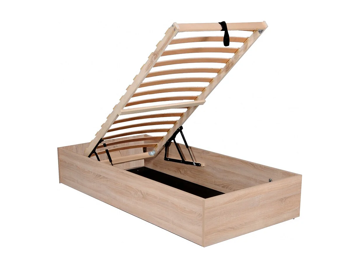 Lit coffre BILBAO 90x200 cm + sommier / Décor chêne blanchi