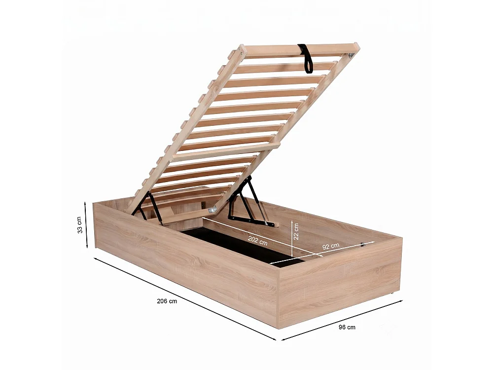 Lit coffre BILBAO 90x200 cm + sommier / Décor chêne blanchi