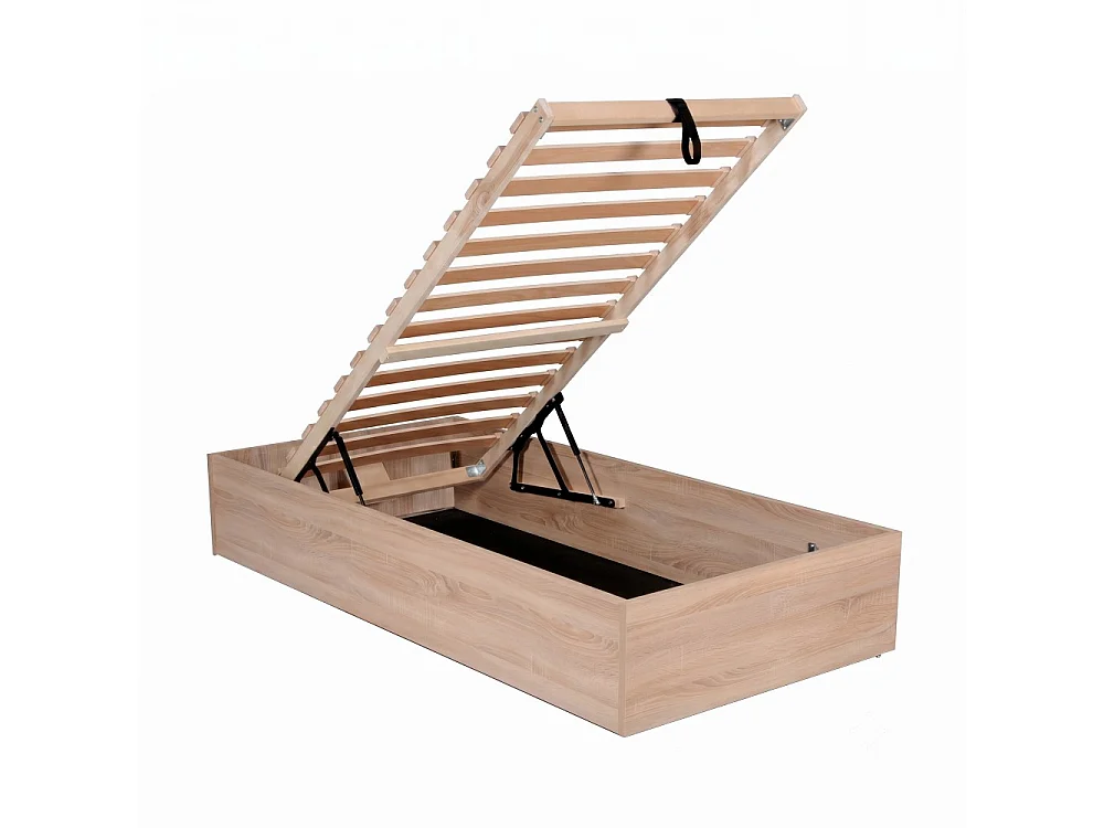 Lit coffre BILBAO 90x200 cm + sommier / Décor chêne blanchi