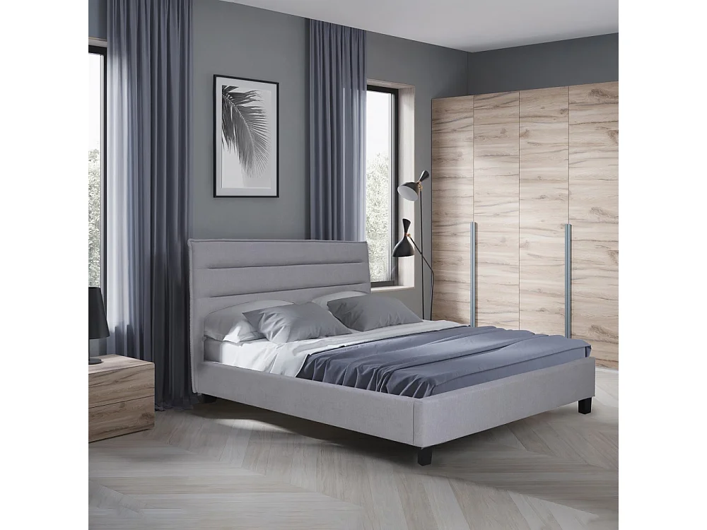 Lit LACANAU 140x190 + sommier / Gris clair