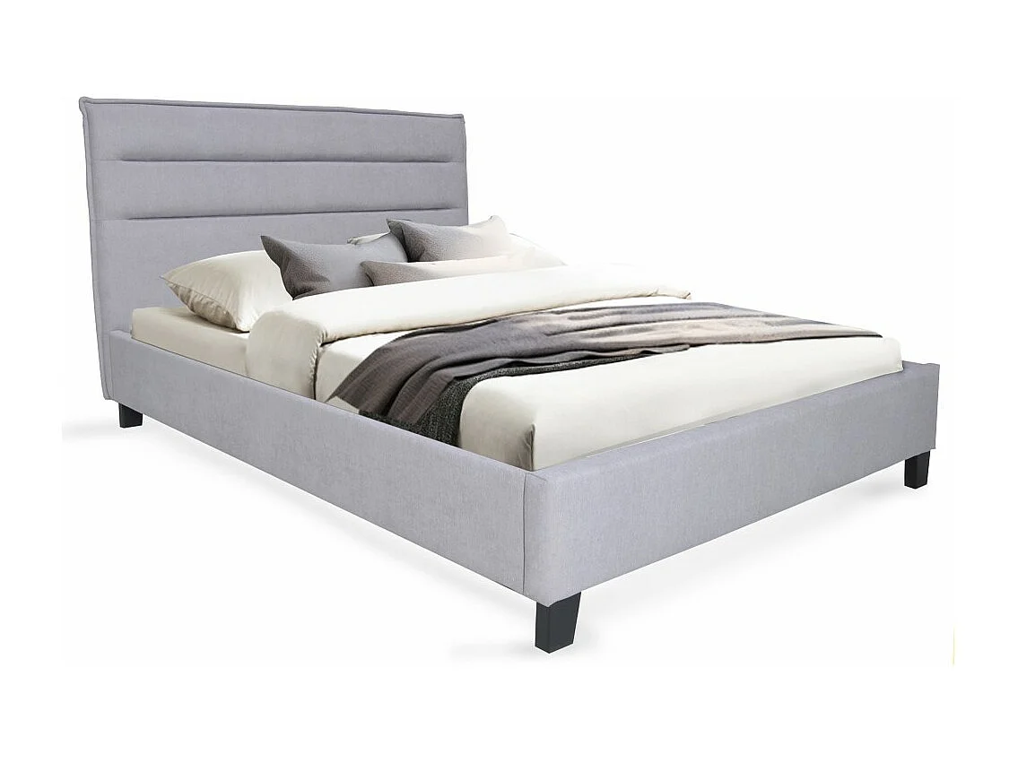 Lit LACANAU 140x190 + sommier / Gris clair