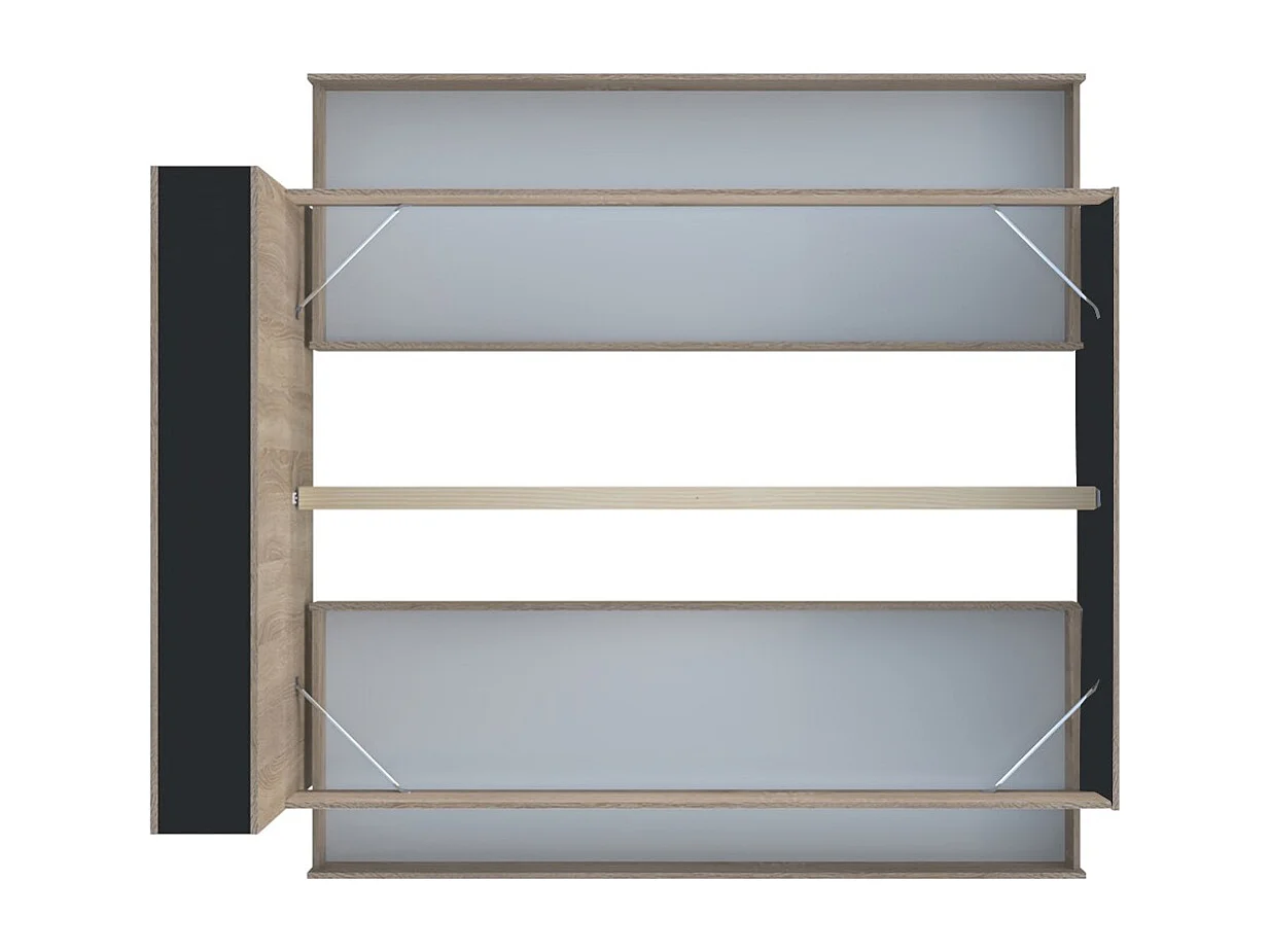 Lit RIGA 160x200cm + tête de lit + 2 tiroirs / Noir et décor chêne blanchi