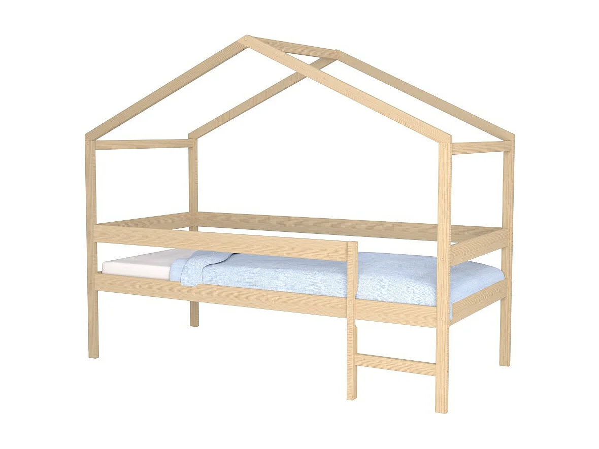 Lit cabane MIKA 90x190 + sommier + matelas IRIS  / Naturel