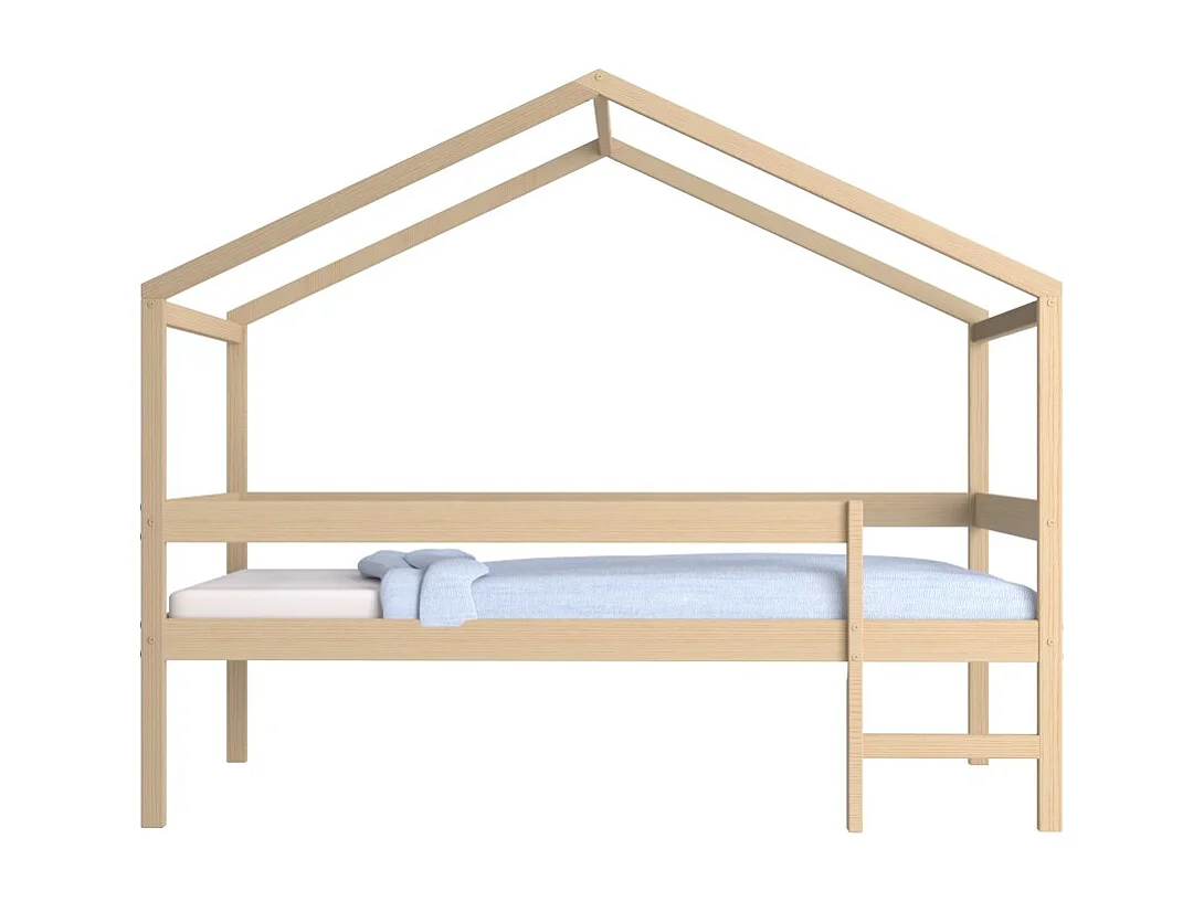 Lit cabane MIKA 90x190 + sommier + matelas IRIS  / Naturel