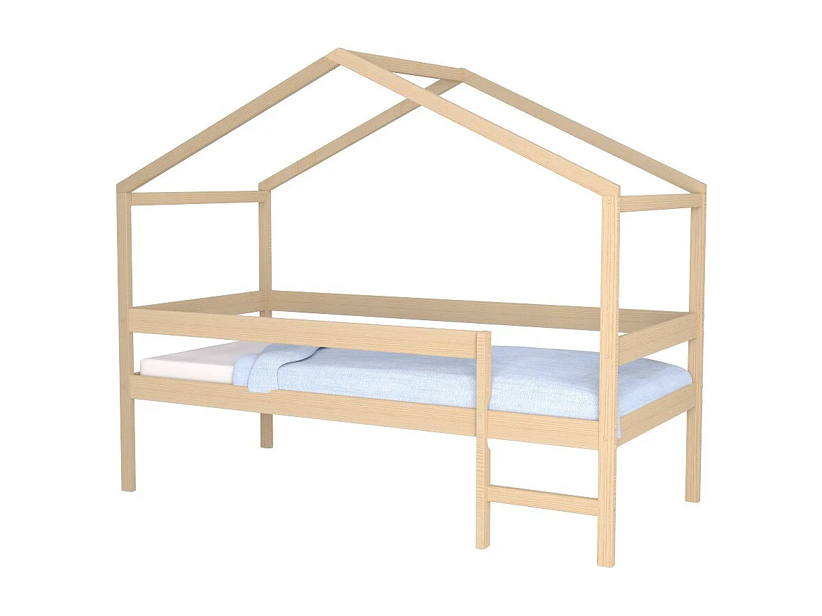 Lit cabane MIKA 90x190 + sommier + Matelas IRIS  / Bois clair