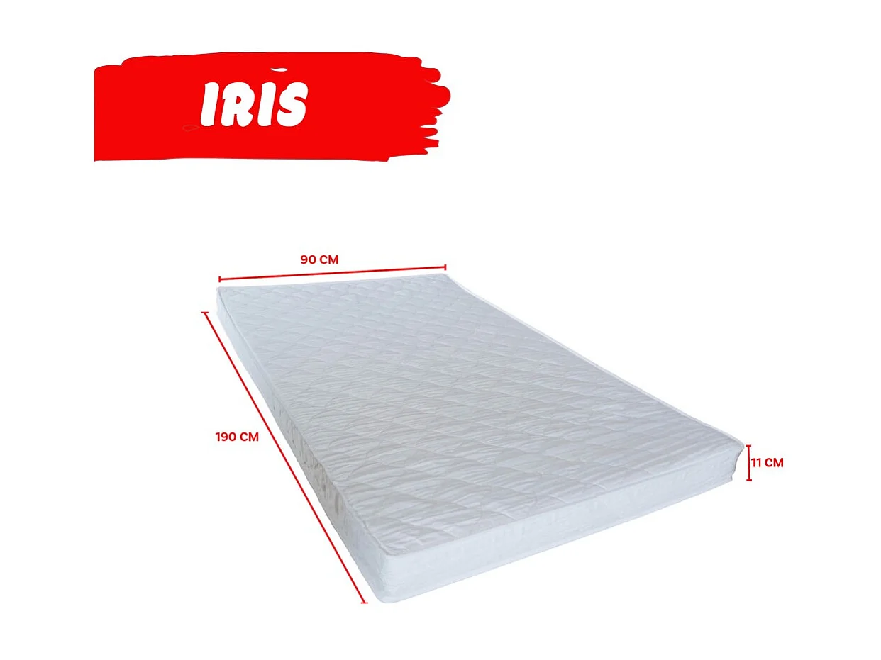 Lit cabane PILOTI 90x190 + 2 tiroirs + 1 sommier + 1 matelas IRIS / Blanc et naturel