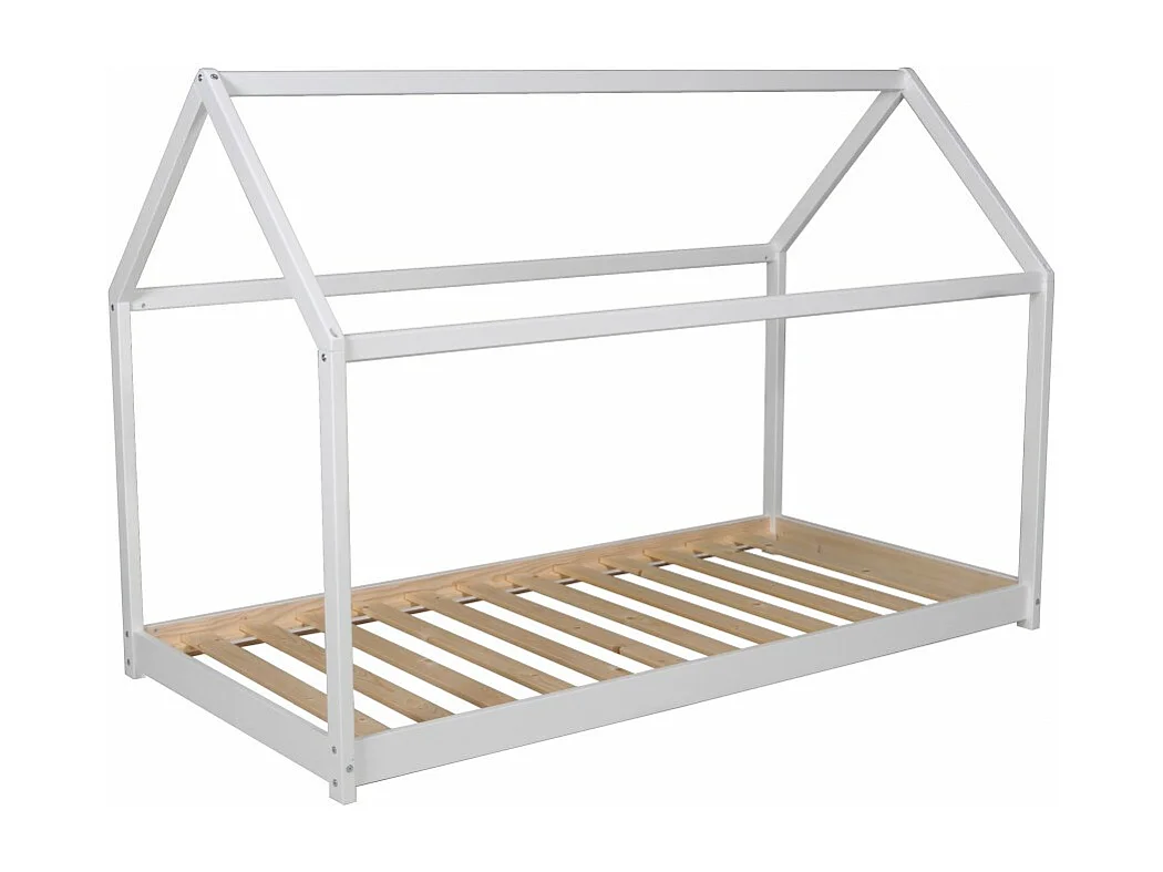 Lit cabane PANDA 90x190 + 1 sommier + matelas IRIS / Blanc