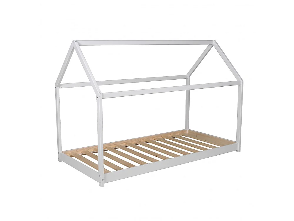 Lit cabane PANDA 90x190 + 1 sommier + matelas IRIS / Blanc