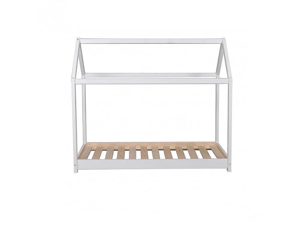 Lit cabane PANDA 90x190 + 1 sommier + matelas IRIS / Blanc