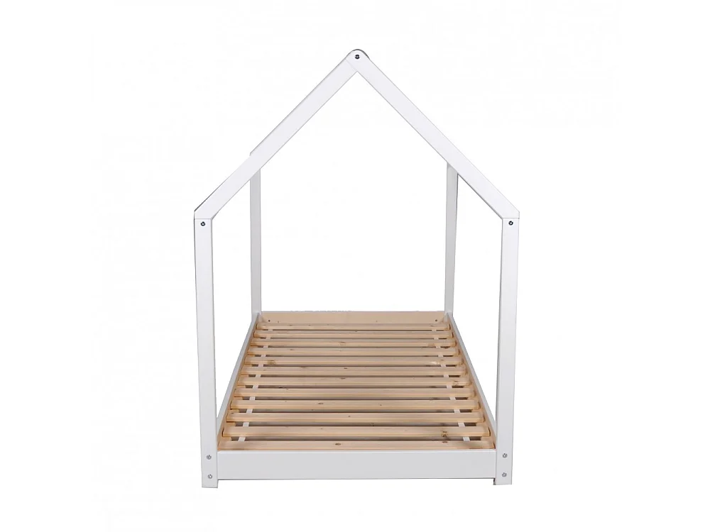 Lit cabane PANDA 90x190 + 1 sommier + matelas IRIS / Blanc
