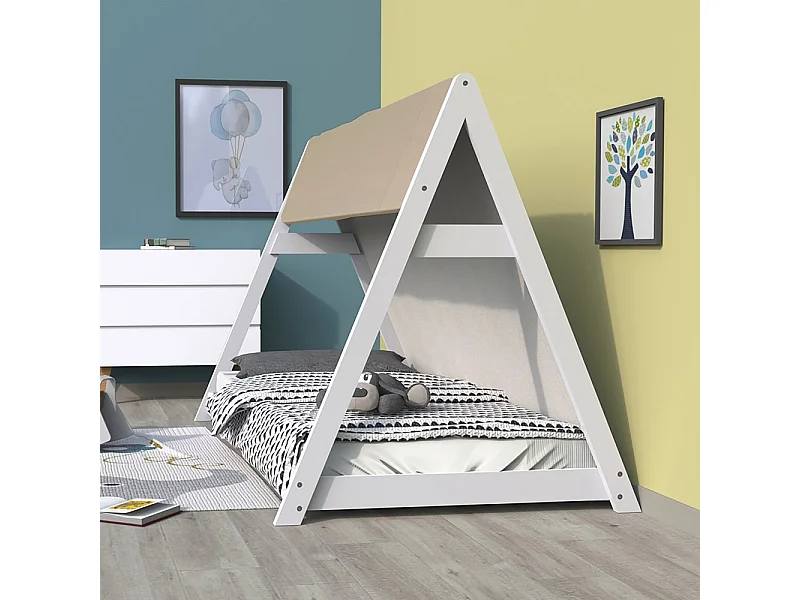 Lit cabane TIPI 90x190 + 1 toile + 1 sommier / Blanc