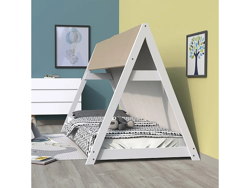 Lit cabane TIPI 90x190 + 1 toile + 1 sommier / Blanc