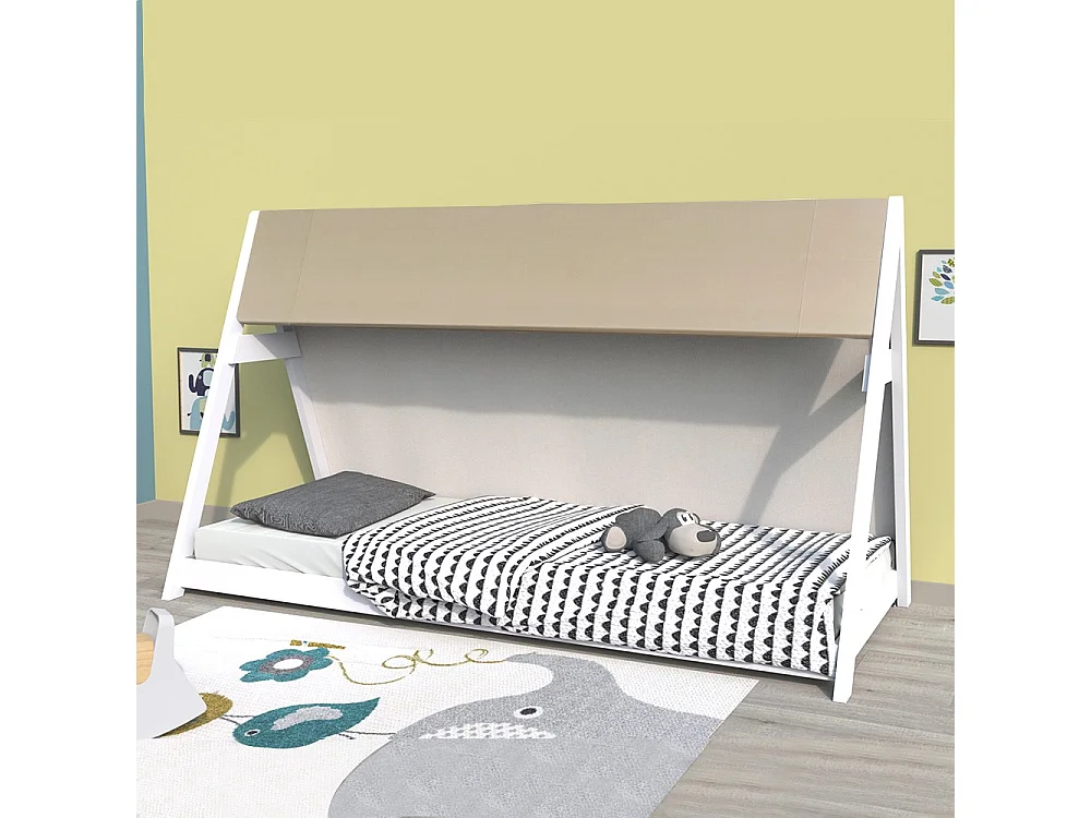 Lit cabane TIPI 90x190 + 1 toile + 1 sommier / Blanc