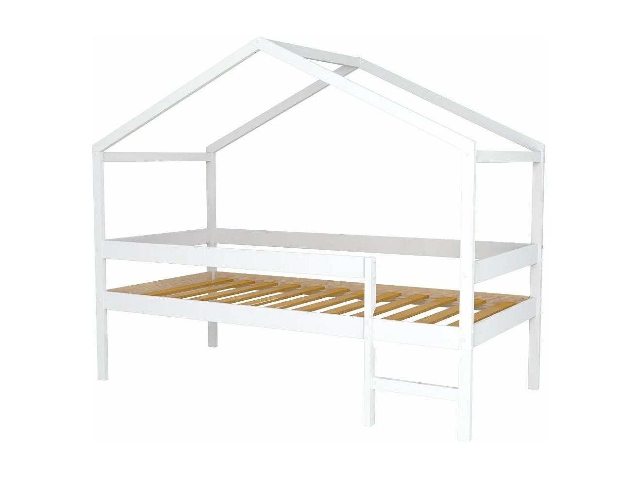 Lit cabane MIKA 90x190 + sommier + matelas IRIS / Blanc