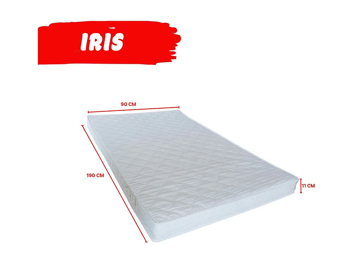 Lit cabane MIKA 90x190 + sommier + 2 tiroirs + matelas IRIS / Blanc