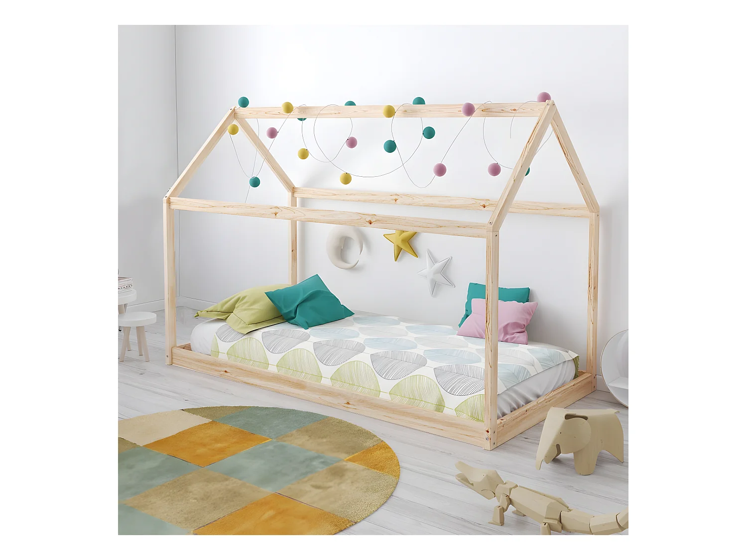 Lit cabane PANDA 90x200 + 1 sommier / Naturel