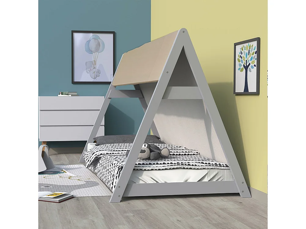 Lit cabane TIPI 90x190 + 1 toile + 1 sommier / Gris