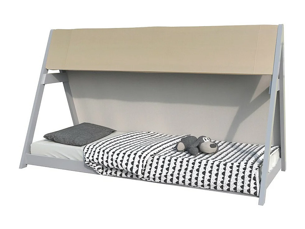 Lit cabane TIPI 90x190 + 1 toile + 1 sommier / Gris