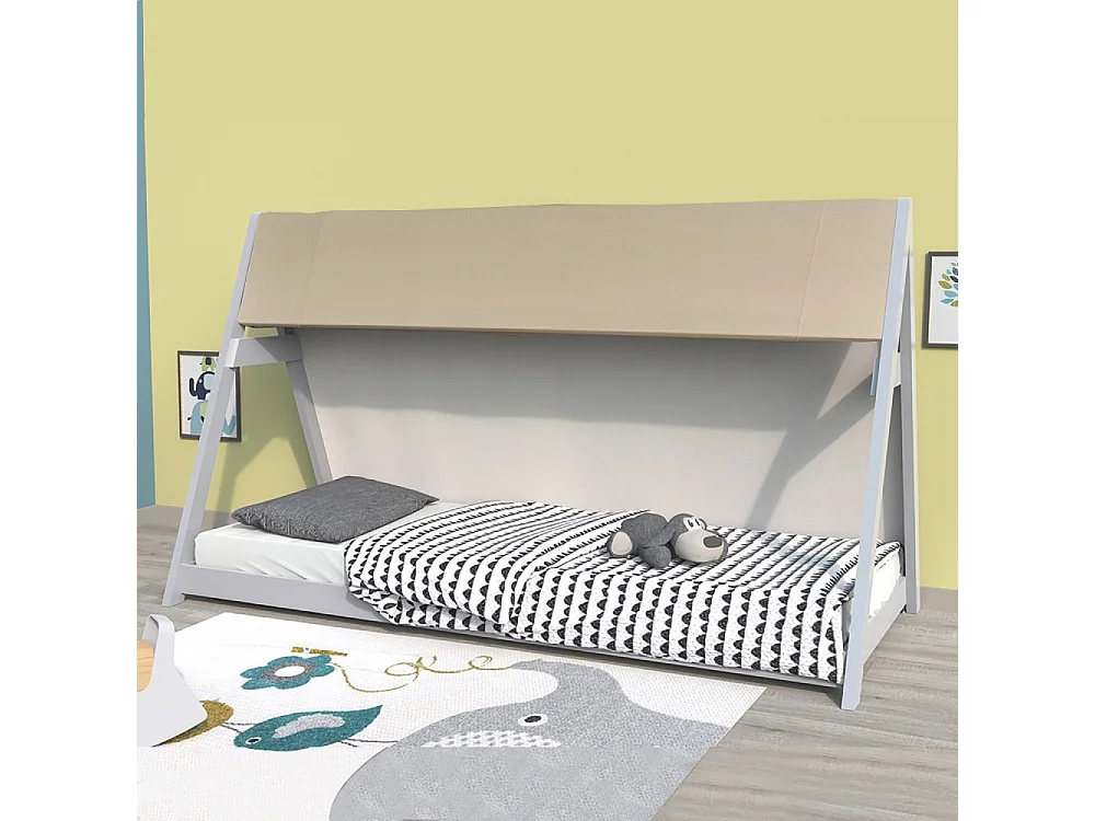 Lit cabane TIPI 90x190 + 1 toile + 1 sommier / Gris