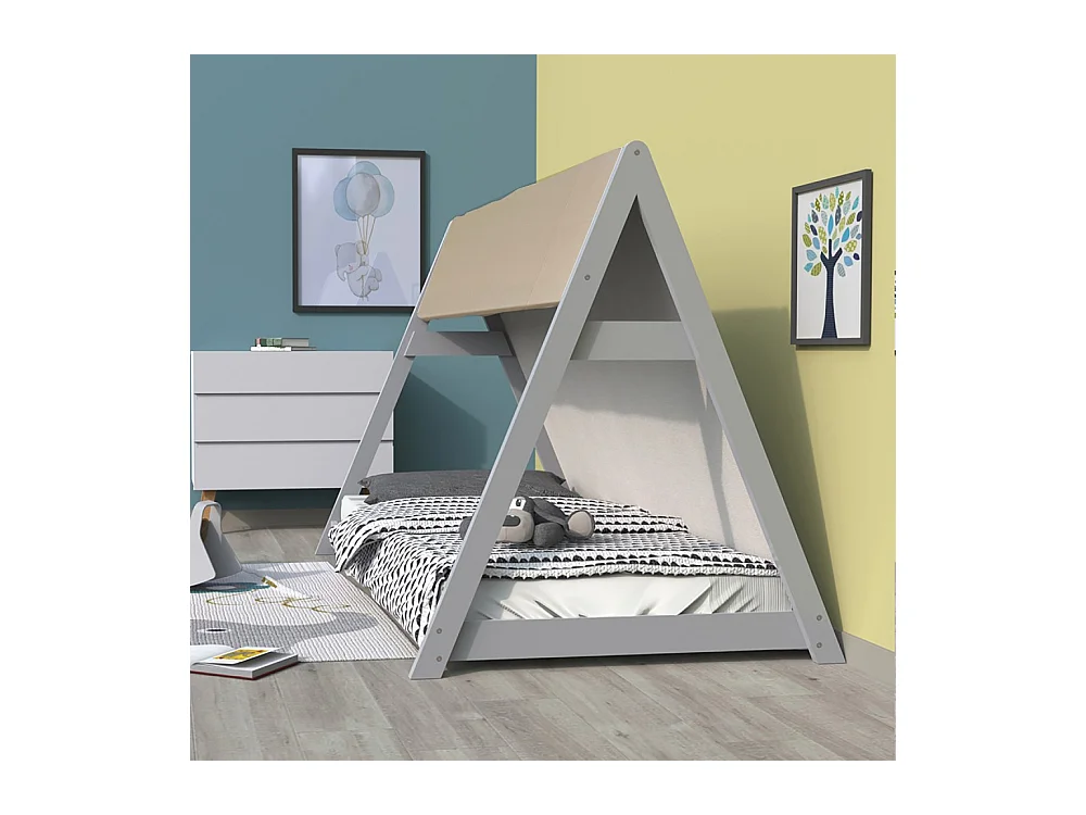 Lit cabane TIPI 90x190 + 1 toile + 1 sommier / Gris